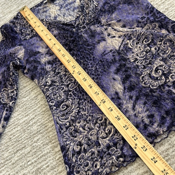 Vintage Yazdi Sheer Floral Mesh Tie Dye Stretch Lace Top Womens Size Small M Y2K - Picture 4 of 13